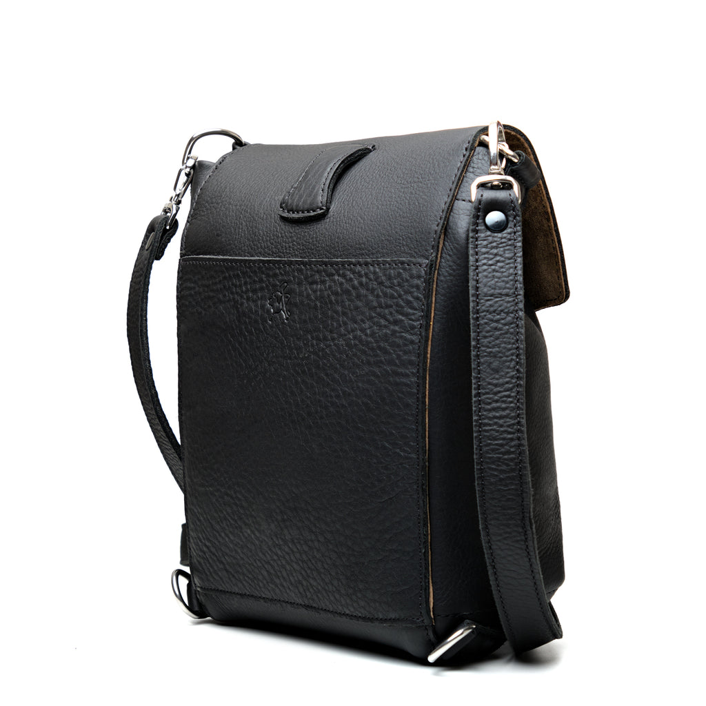 10" Convertible Crossbody in Black, angled back view with slip pocket and crossbody strap