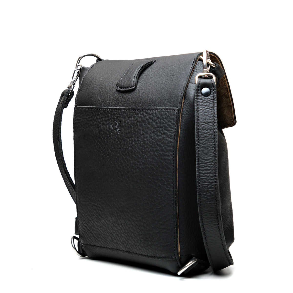 10" Convertible Crossbody in Black, angled back view with slip pocket and crossbody strap