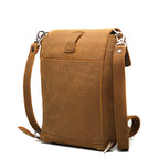 10" Convertible Crossbody in Tobacco, angled back view with slip pocket and strap