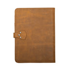 Large Leather Portfolio in Tobacco, back view showing the riveted strap anchor