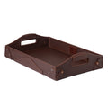 Grandfather Serving Tray in Chestnut leather, angled view with cut-out carry handles and riveted corners