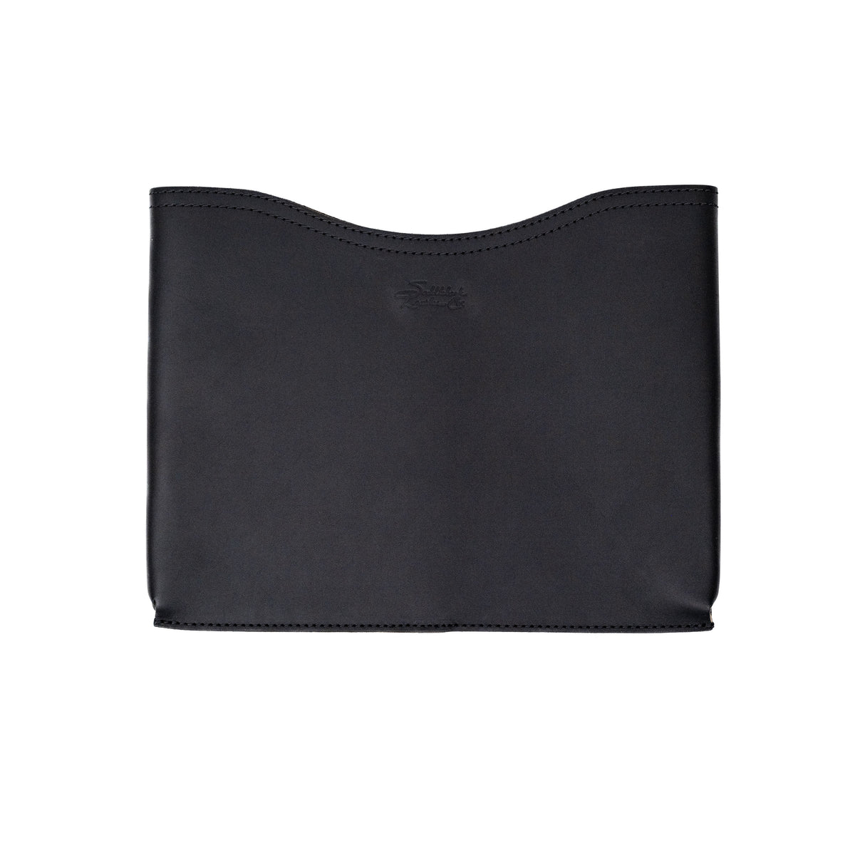 14" Horizontal Laptop Sleeve in Black, front view with curved top opening and logo