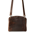 Leather Organizer Crossbody in Dark Coffee Brown, front view with embossed logo and adjustable strap