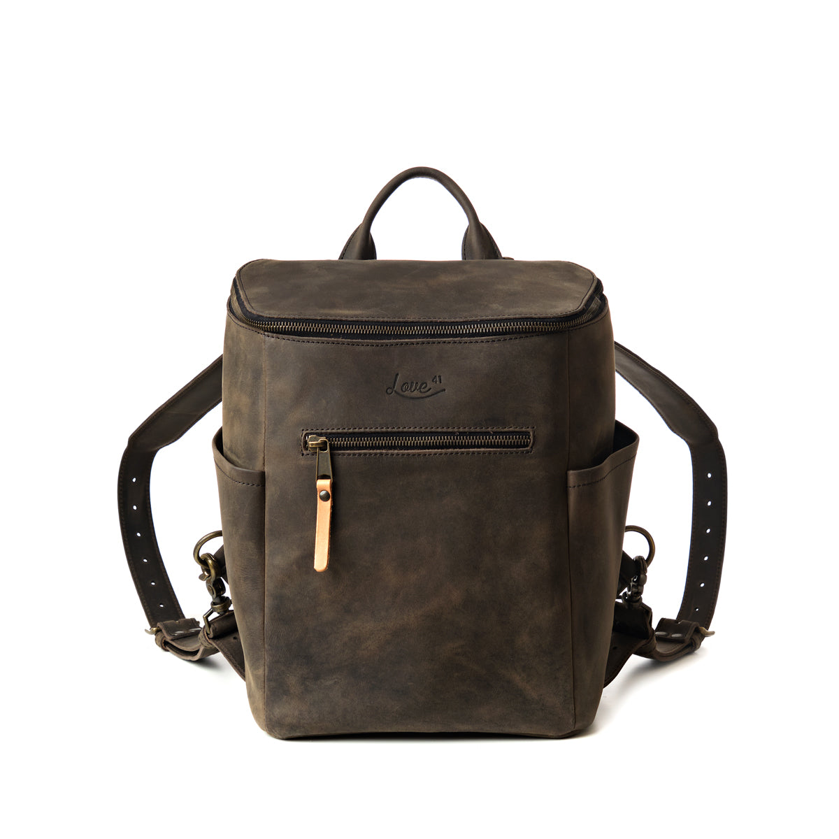 All in One Backpack Medium in Black, front view with zippered front pocket and top handle
