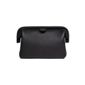 Big Mouth Organizer in Black, wide-mouth leather bag with snap tab and embossed logo, front view