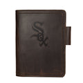 Leather Journal Cover - Chicago White Sox in Dark Coffee Brown, front cover with embossed White Sox logo and pen loop