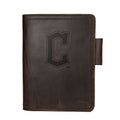 Leather Journal Cover - Cleveland Guardians in Dark Coffee Brown, front cover with embossed Guardians C logo and pen loop