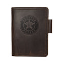 Leather Journal Cover - Houston Astros in Dark Coffee Brown, front cover with embossed Astros star logo and pen loop