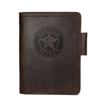 Leather Journal Cover - Houston Astros in Dark Coffee Brown, front cover with embossed Astros star logo and pen loop