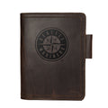 Leather Journal Cover - Seattle Mariners in Dark Coffee Brown, front cover with embossed Mariners compass logo and pen loop