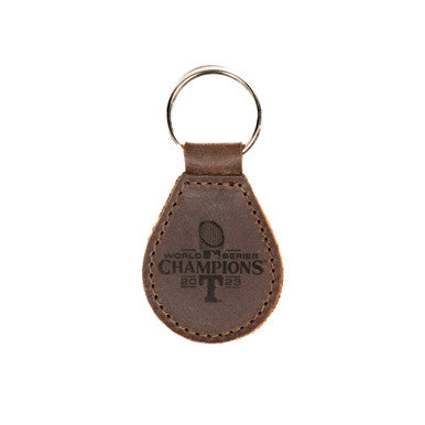 Leather Keychain - Texas Rangers World Series in Dark Coffee Brown, teardrop fob engraved World Series Champions