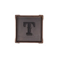 Texas Rangers Leather Valet Tray in Dark Coffee Brown, top-down view with embossed T logo