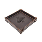 Leather Valet Tray - Los Angeles Dodgers World Series Champions in Dark Coffee Brown, riveted corners and logo inside
