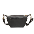 London Sling Small in Black, front view with snap pocket and adjustable strap