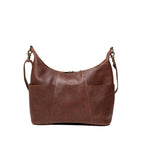Women's Hobo Organizer Bag in Chestnut, front view with exterior pockets and embossed logo