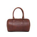 Everyday Barrel Bag in Chestnut, front view with rolled top handles