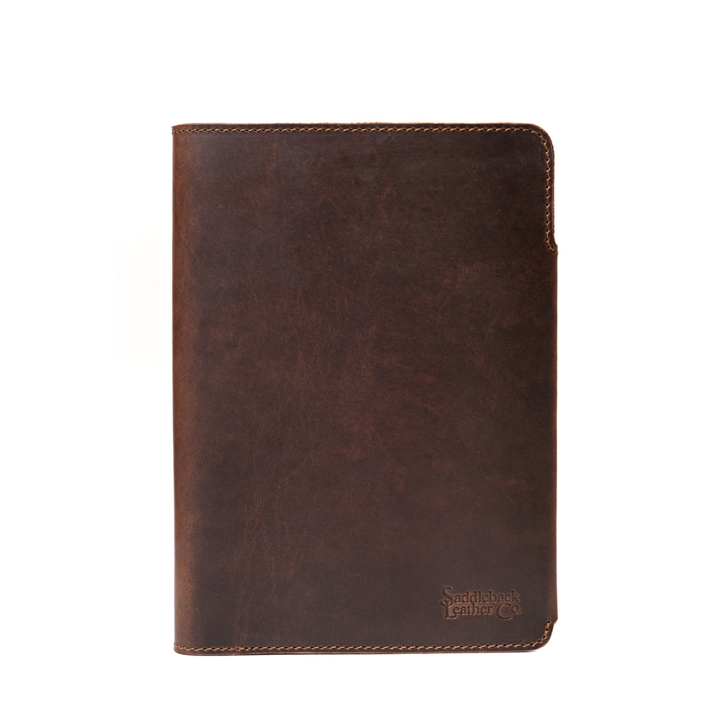 Medium Moleskin Cover in Dark Coffee Brown, closed front view with stitched edges and debossed logo