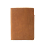 Medium Moleskin Cover in Tobacco, closed front view with stitched edges and debossed logo