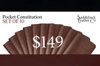 Pocket Declaration/Constitution Set of 10 in Chestnut fanned out, banner reading Pocket Constitution Set of 10, $149