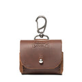 Leather AirPods Pro Case in Chestnut with snap closure and carabiner clip, front view