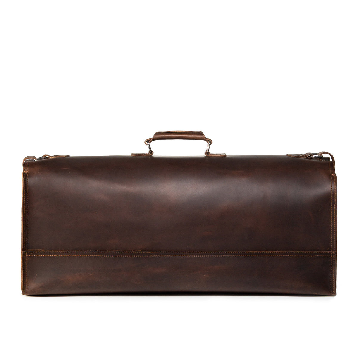 34" Beast Duffle Bag in Dark Coffee Brown, back view with smooth panel and top handle