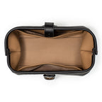 Little Big Mouth Toiletry Bag in Black, top view open and empty showing the wide mouth and lined interior