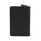 Slim Business Card Holder in Black leather, closed back view showing stitched edges