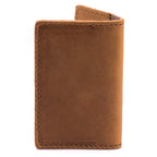 Slim Business Card Holder in Tobacco leather, closed back view showing stitched edges