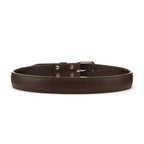 Leather Tow Belt in Dark Coffee Brown, buckled back view showing the stitched strap and screw posts