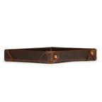 The Leather Grandfather Valet Tray in Dark Coffee Brown, low side view showing stitched corner tabs with rivets