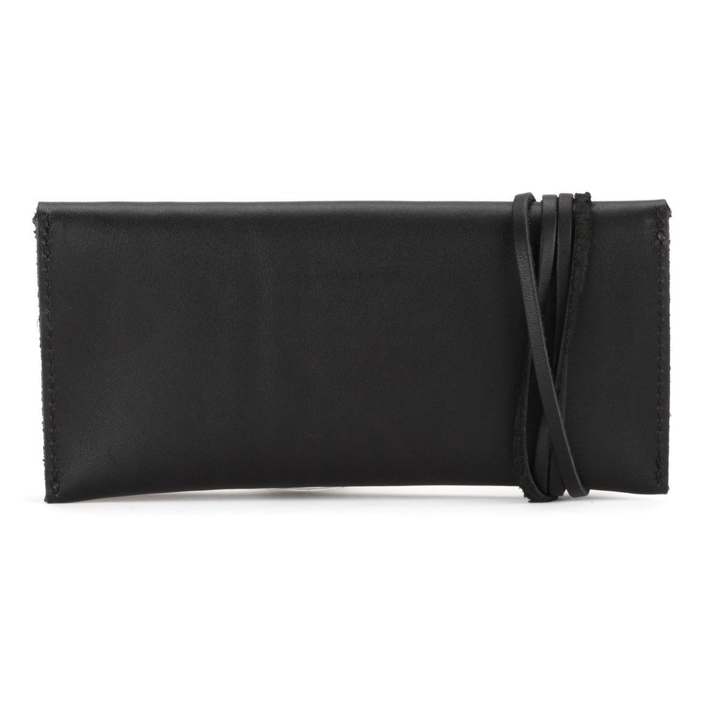 Cash & Receipt Bag in Black, back view with wrapped leather tie