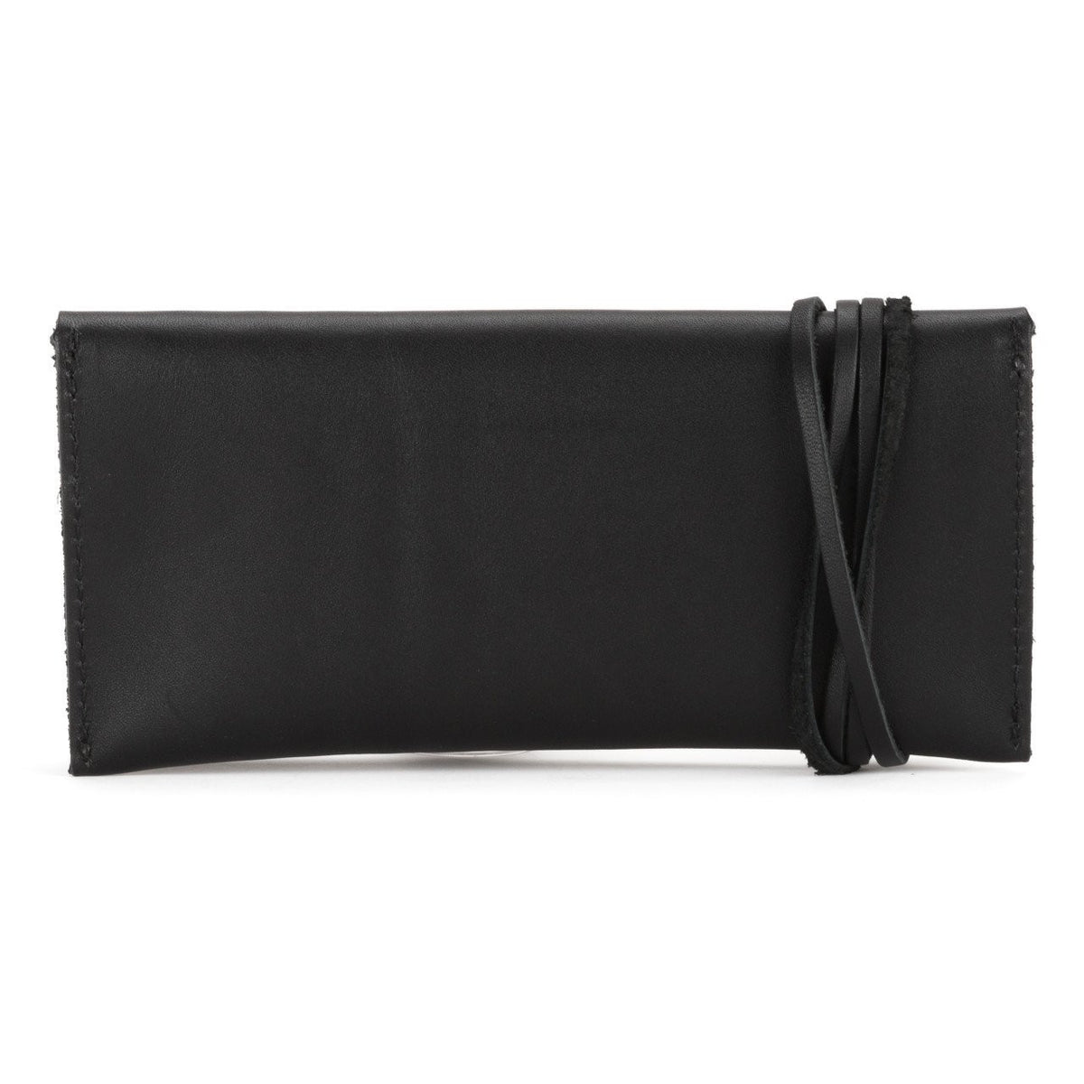 Cash & Receipt Bag in Black, back view with wrapped leather tie