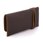 Cash & Receipt Bag in Dark Coffee Brown, angled back view with wrapped leather tie