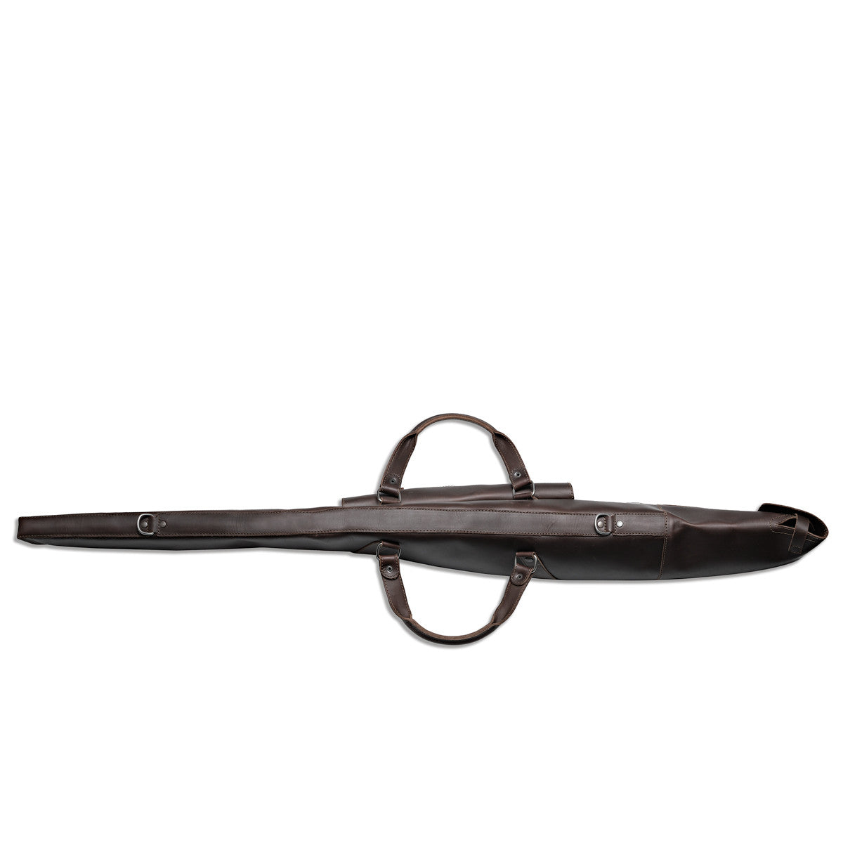 Shotgun Sleeve in Dark Coffee Brown, top view showing the slim profile and both carry handles
