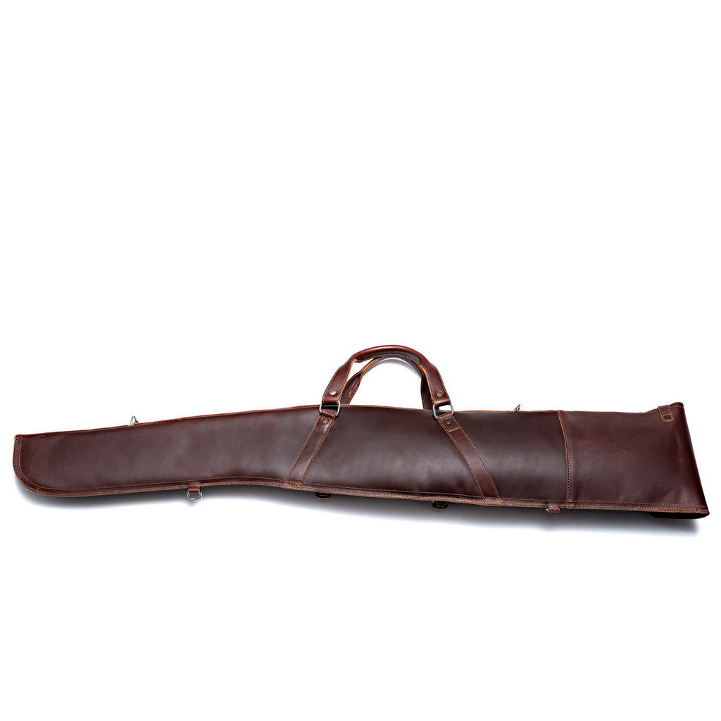 Shotgun Sleeve in Chestnut, back side view with handle straps and D-rings