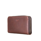 Continental Leather Wallet in Chestnut, angled front view showing zipper edge