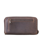 Continental Leather Wallet in Dark Coffee Brown, back view with exterior zippered pocket