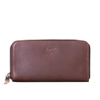 Continental Leather Wallet in Chestnut, front view showing zipper pull and embossed logo
