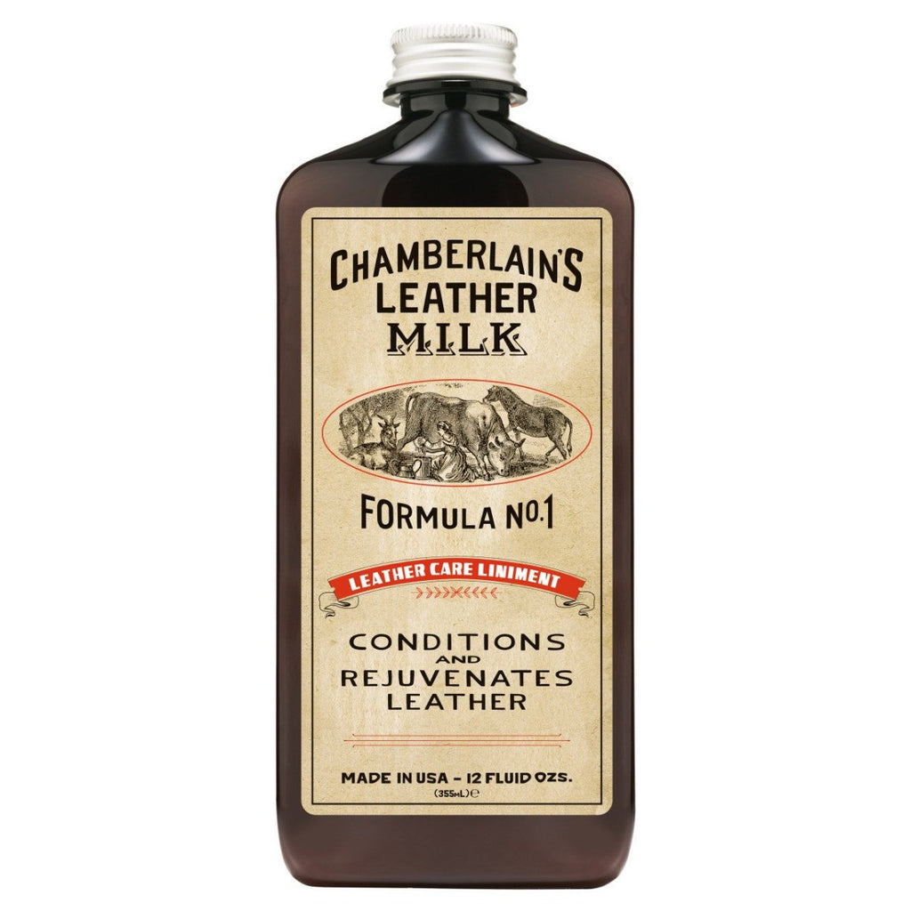Chamberlain's Liniment No. 1 leather conditioner, front label of the 12 oz bottle
