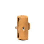 Leather AirPods Pro Case in Tobacco, side view showing the stitched gusset and stud closure