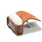 Leather AirPods Pro Case in Chestnut with the flap open and the white charging case inside