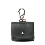Leather AirPods Pro Case in Black, front view with embossed Saddleback logo, stud closure and carabiner clip