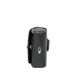 Leather AirPods Pro Case in Black, side view showing the stitched gusset and stud closure