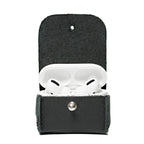 Leather AirPods Pro Case in Black, open with the charging case lid up showing the earbuds inside