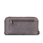 Continental Leather Wallet in Gray, back view with exterior zippered pocket