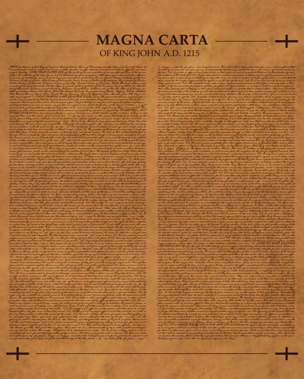 Leather Magna Carta in tan, large view of the Magna Carta of King John A.D. 1215 text on leather