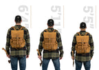 Thin Front Pocket Leather Backpack in Tobacco, size comparison on men 6'4", 5'11" and 5'5" tall, back view
