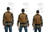 Tank Backpack in Tobacco, size comparison on men 6'4", 5'11" and 5'5" tall, back view