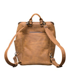 All in One Leather Backpack in Tobacco, back view showing adjustable shoulder straps and back slip pocket