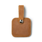 Leather Bag Tag in Tobacco with snap strap, front view without monogram